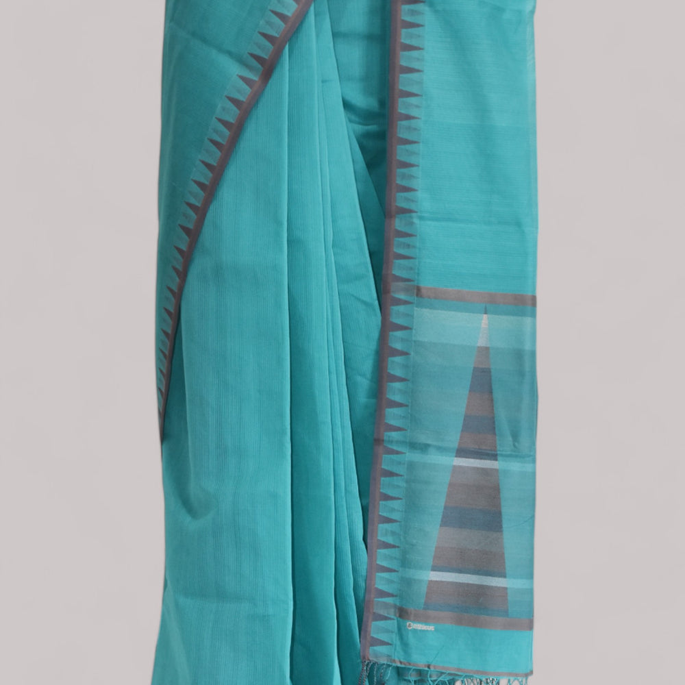 
                      
                        Cool Blue - Temple Motif Organic Cotton Saree
                      
                    