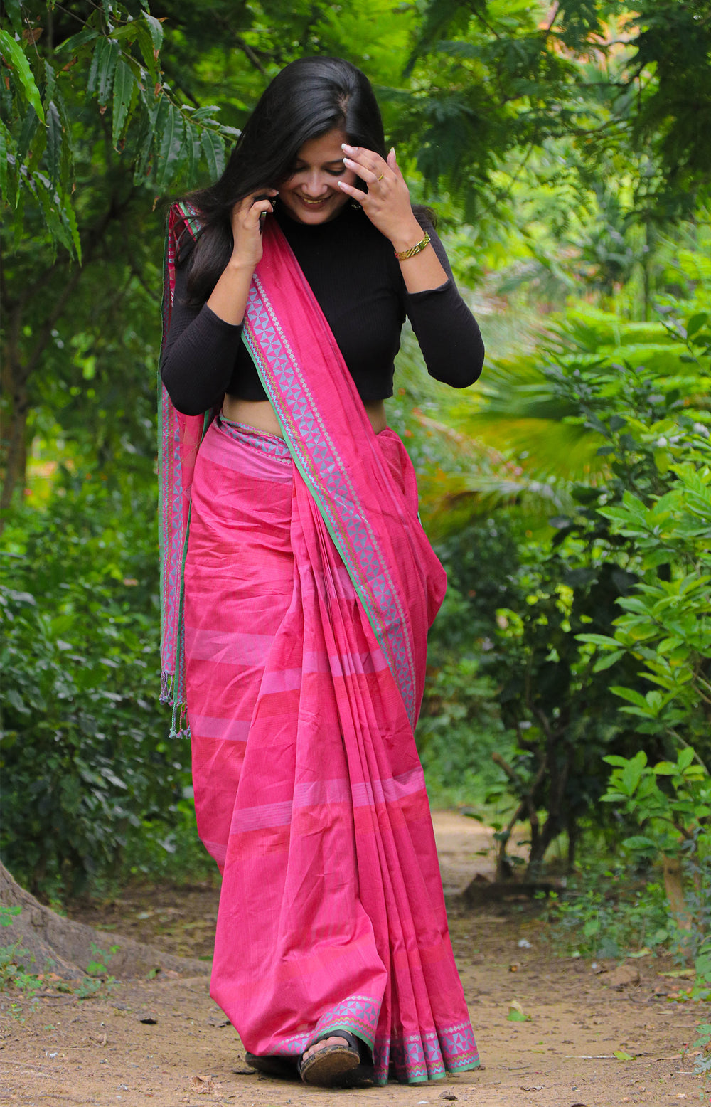 Pink - Siddhiralli Quilt Organic Cotton Saree