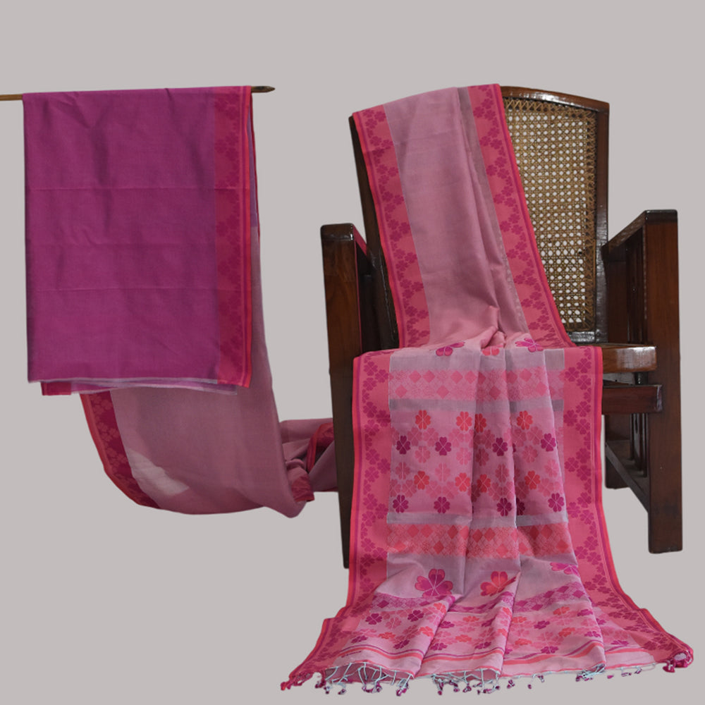 Light Pink - Clover Motif Organic Cotton Saree