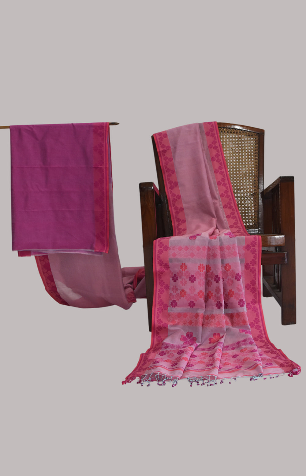 Light Pink - Clover Motif Organic Cotton Saree