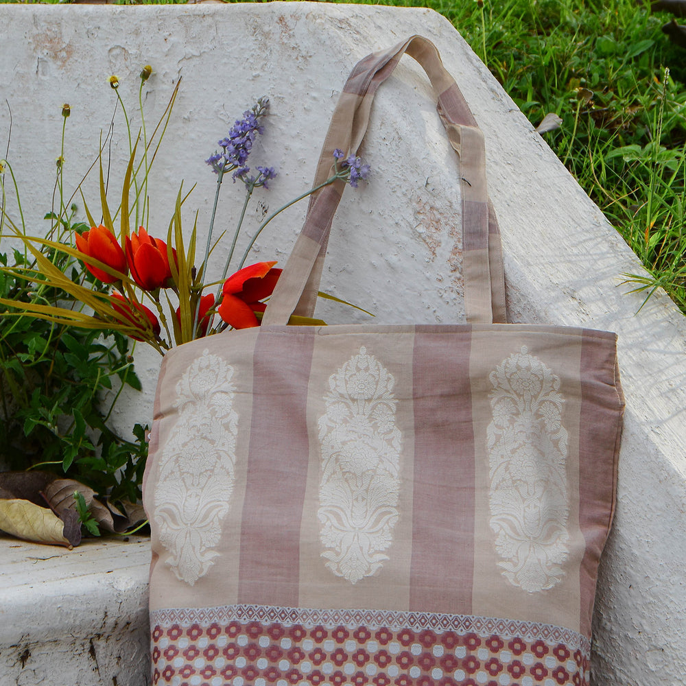 Brown - Floral Organic Cotton Tote Bag