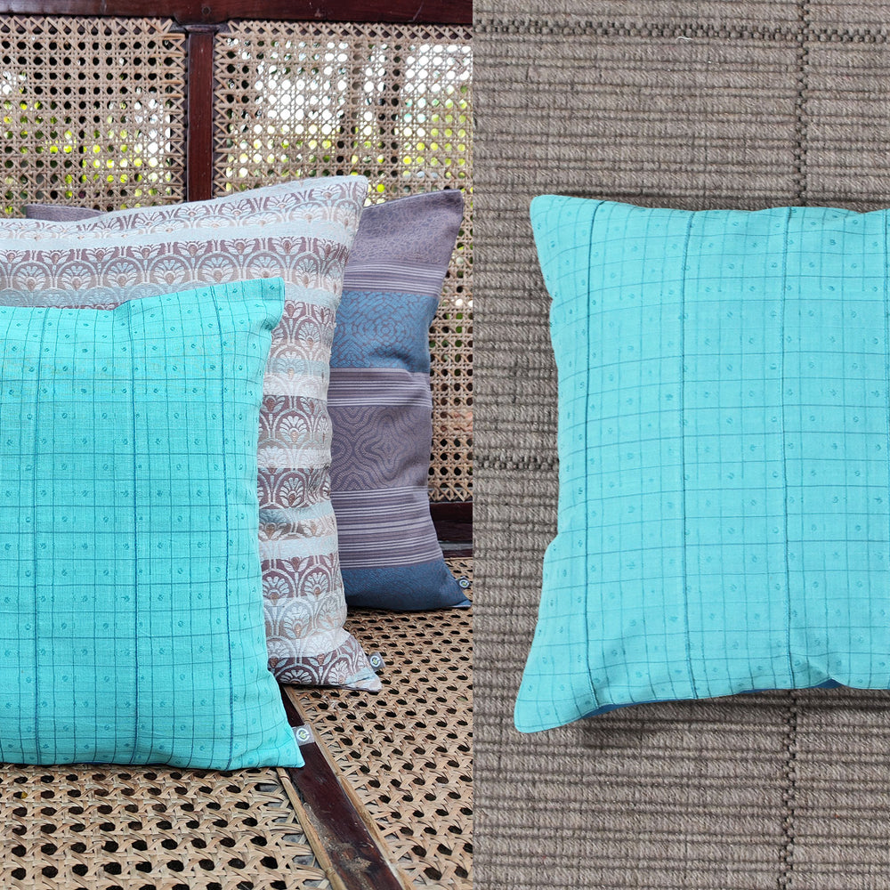 Blue - Checks with Pintucks Organic Cotton Cushion Cover 7