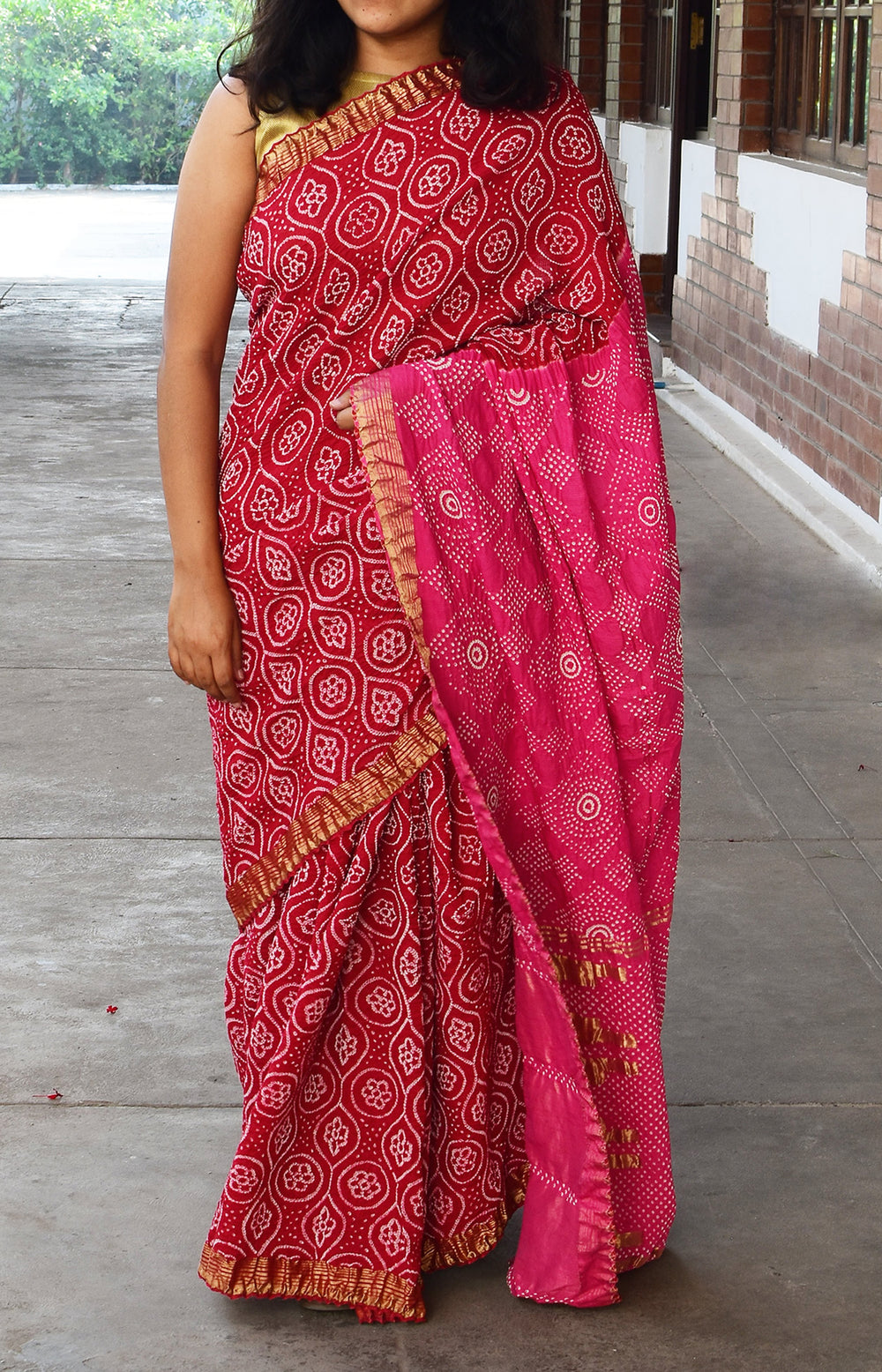 Red - Tie and Dye Bandhani Organic Cotton Saree