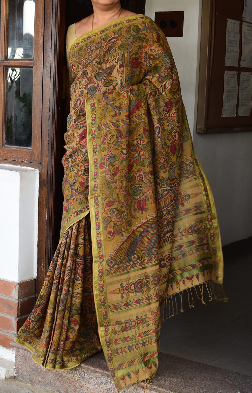 Yellow & Madder - Peacock pallu Kalamkari Organic Cotton Saree