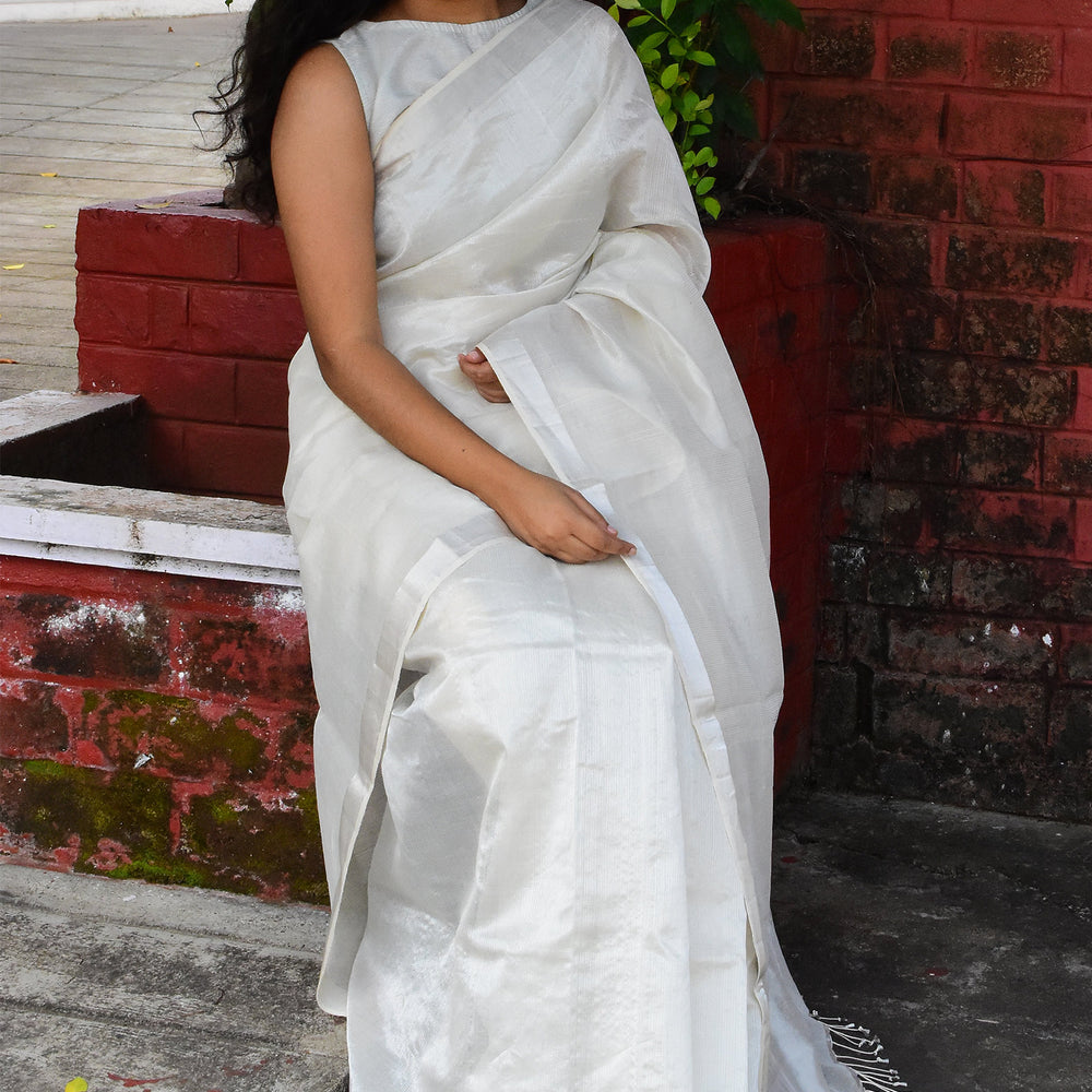 White  Tissue  Organic Cotton Saree