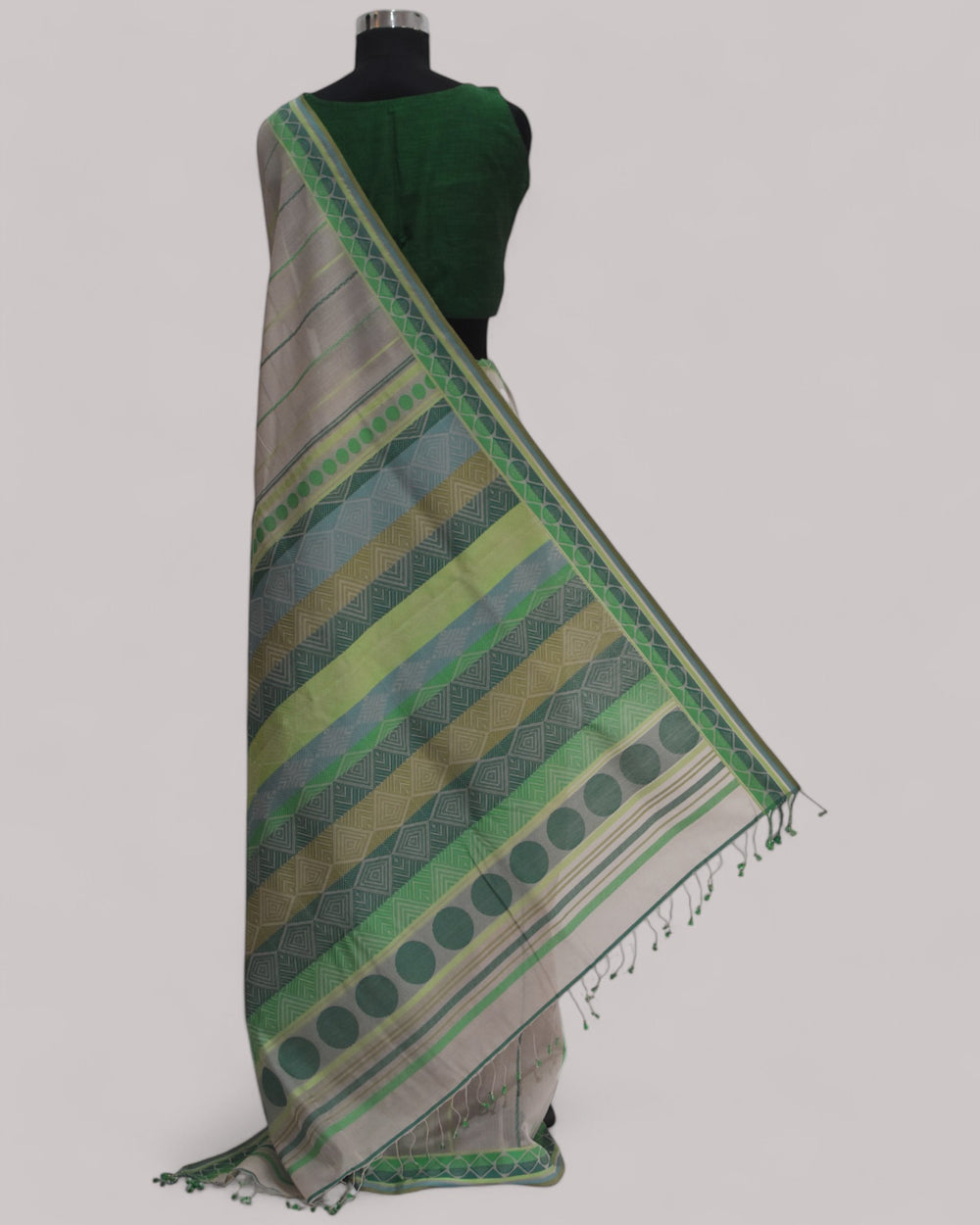 Beige - Geometric Elegance Organic Cotton Saree