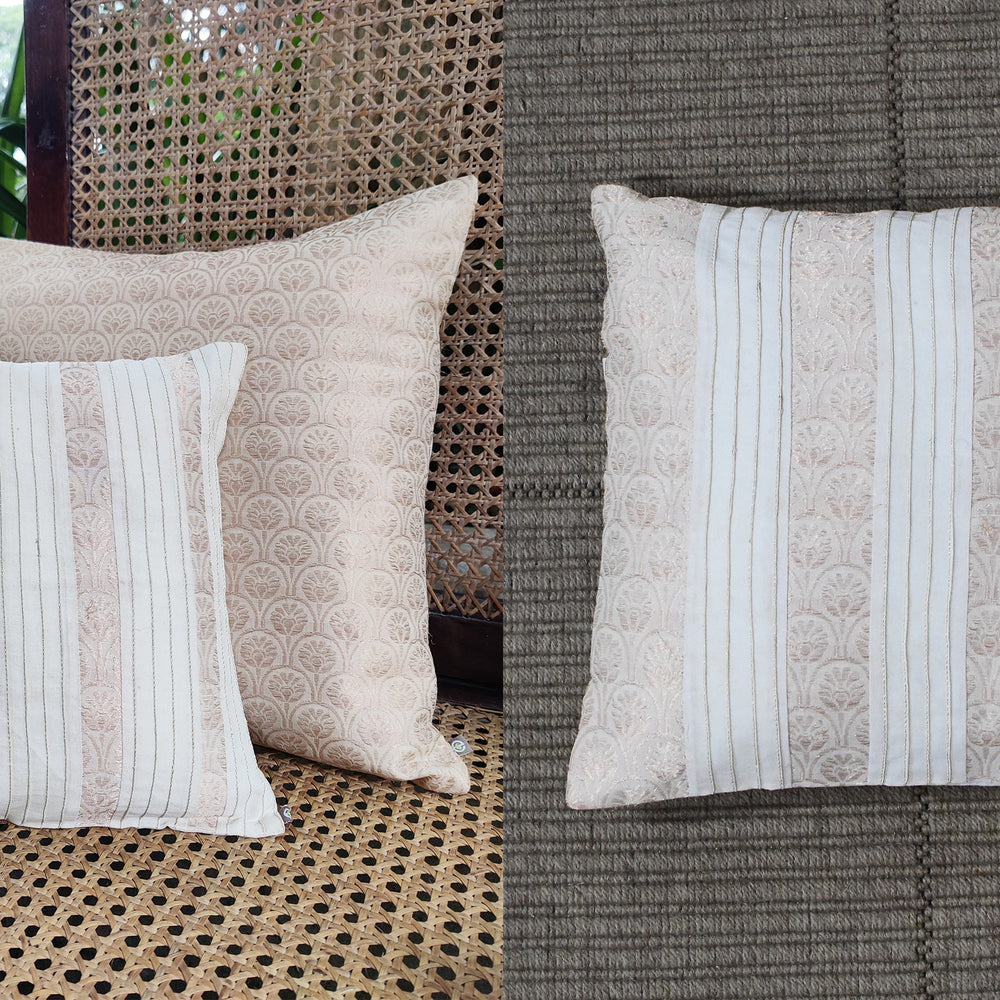 Cream & Gold - Arch Design with Pintucks Organic Cotton Cushion Cover 5