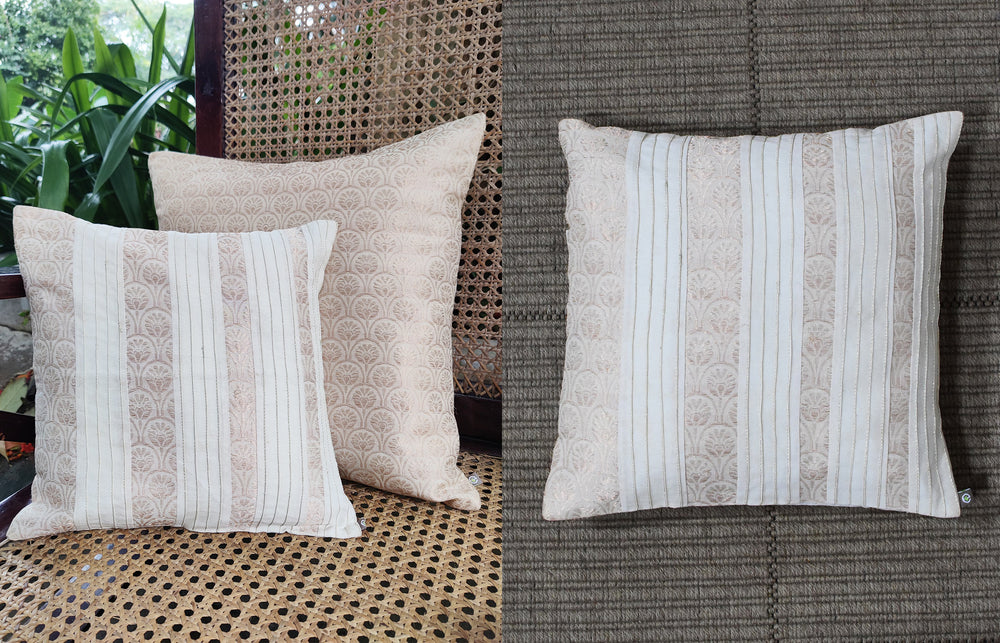 Cream & Gold - Arch Design with Pintucks Organic Cotton Cushion Cover 5