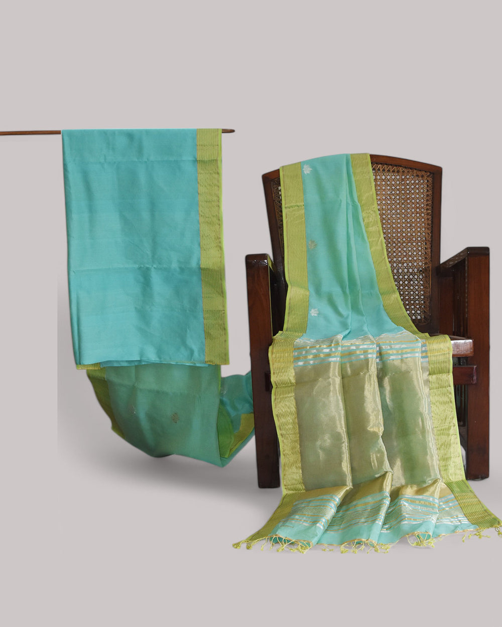 Sea Blue - Lotus butta Organic Cotton Saree