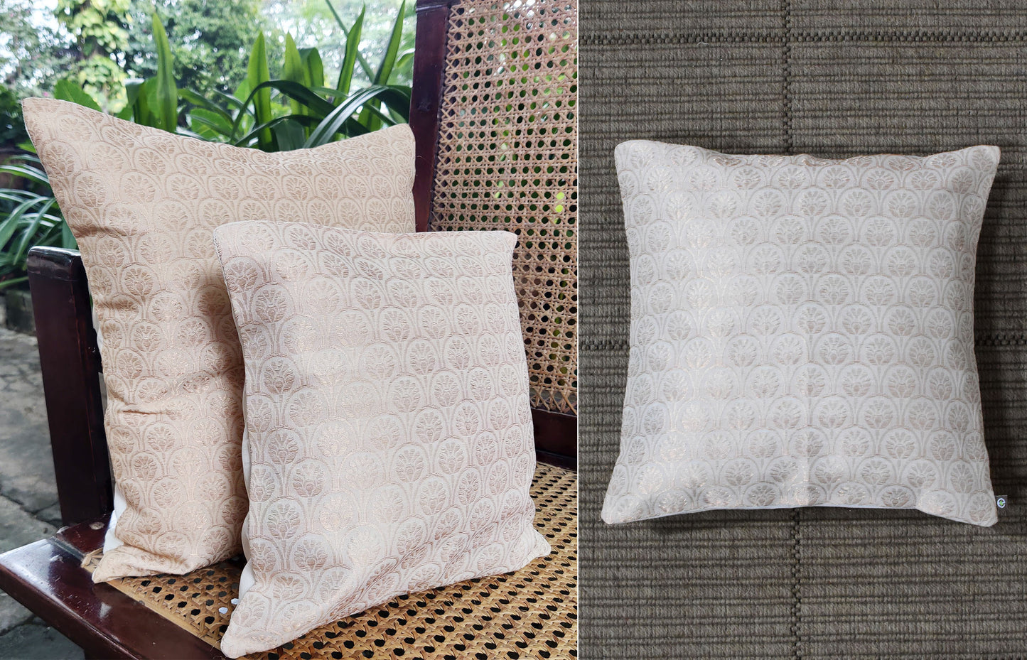 Cream & Gold - Arch Design Organic Cotton Cushion Cover 3