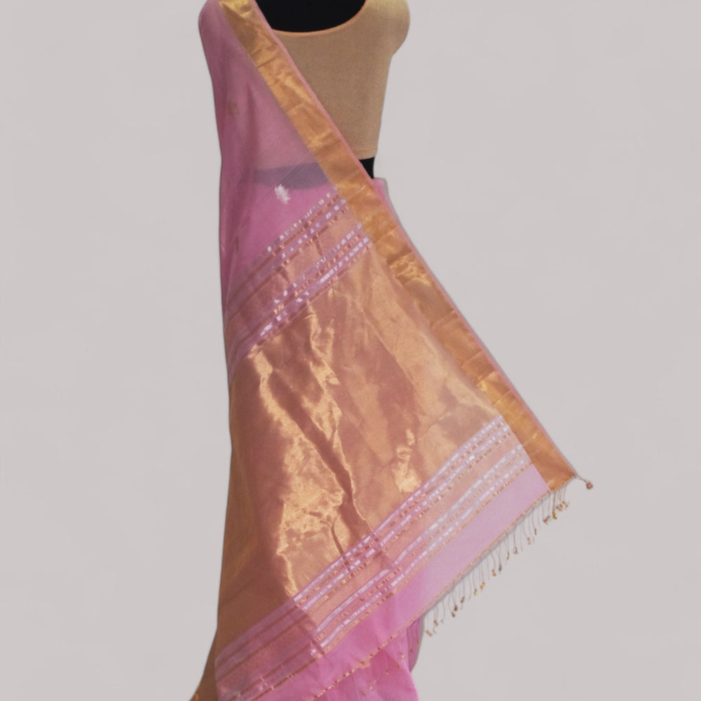 Baby pink - Lotus butta Organic Cotton Saree