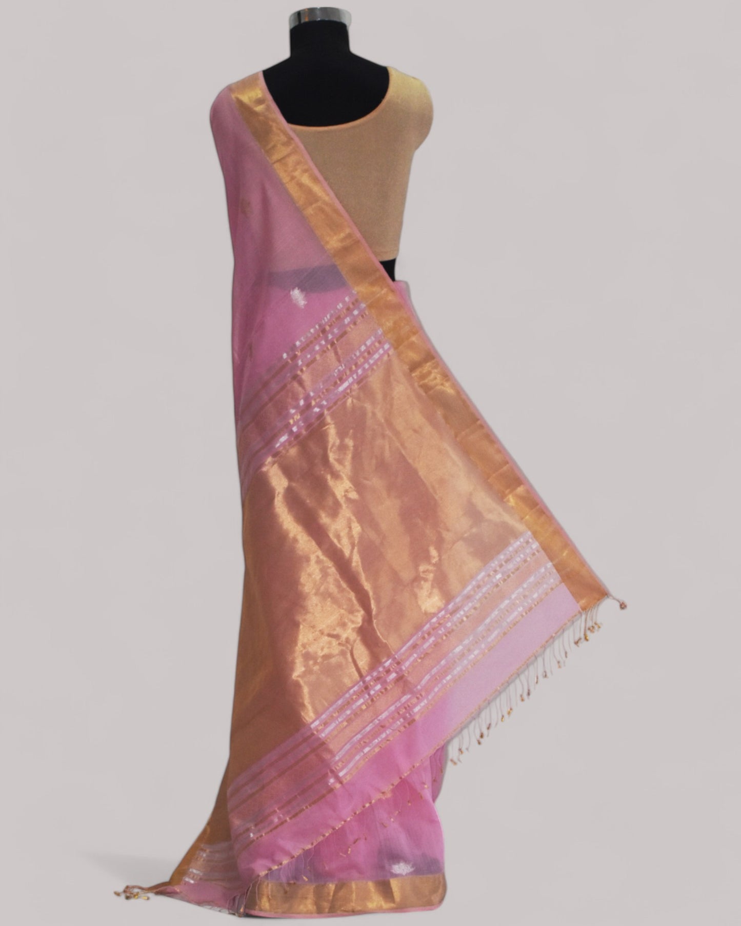 Baby pink - Lotus butta Organic Cotton Saree