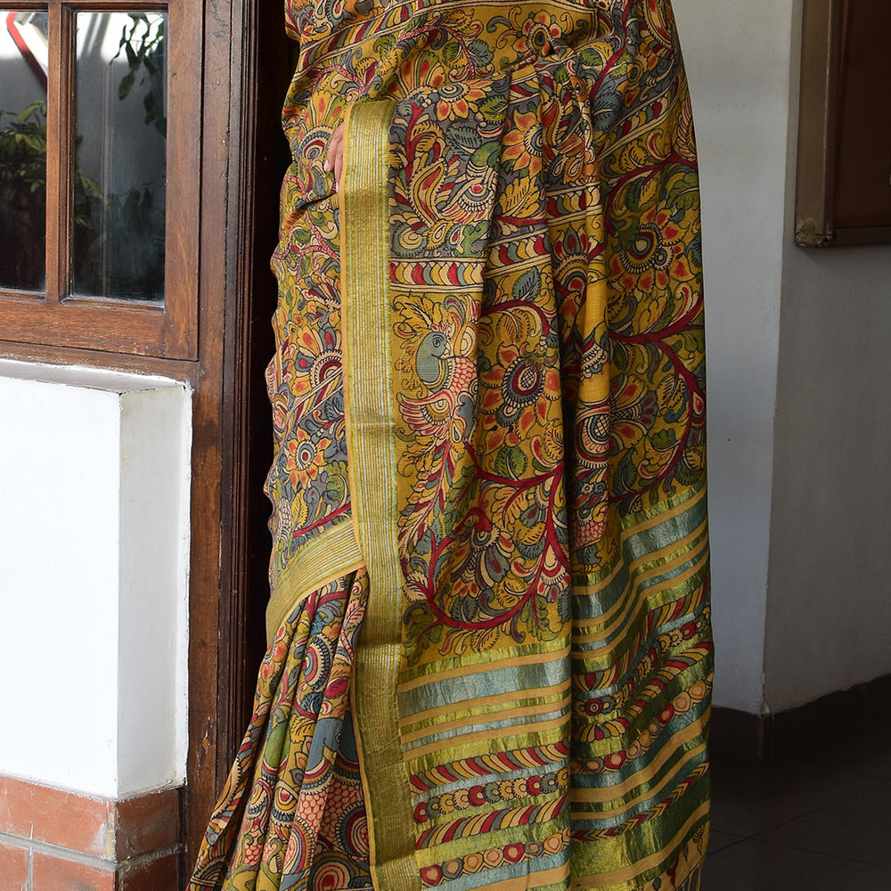 
                      
                        Yellow & Madder - Peacock Motif  Kalamkari Organic Cotton Saree
                      
                    