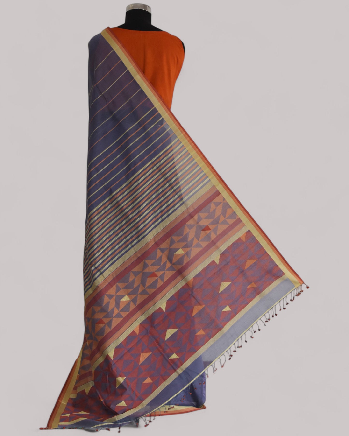 Charcoal Grey - Triangle Motif Organic Cotton Saree