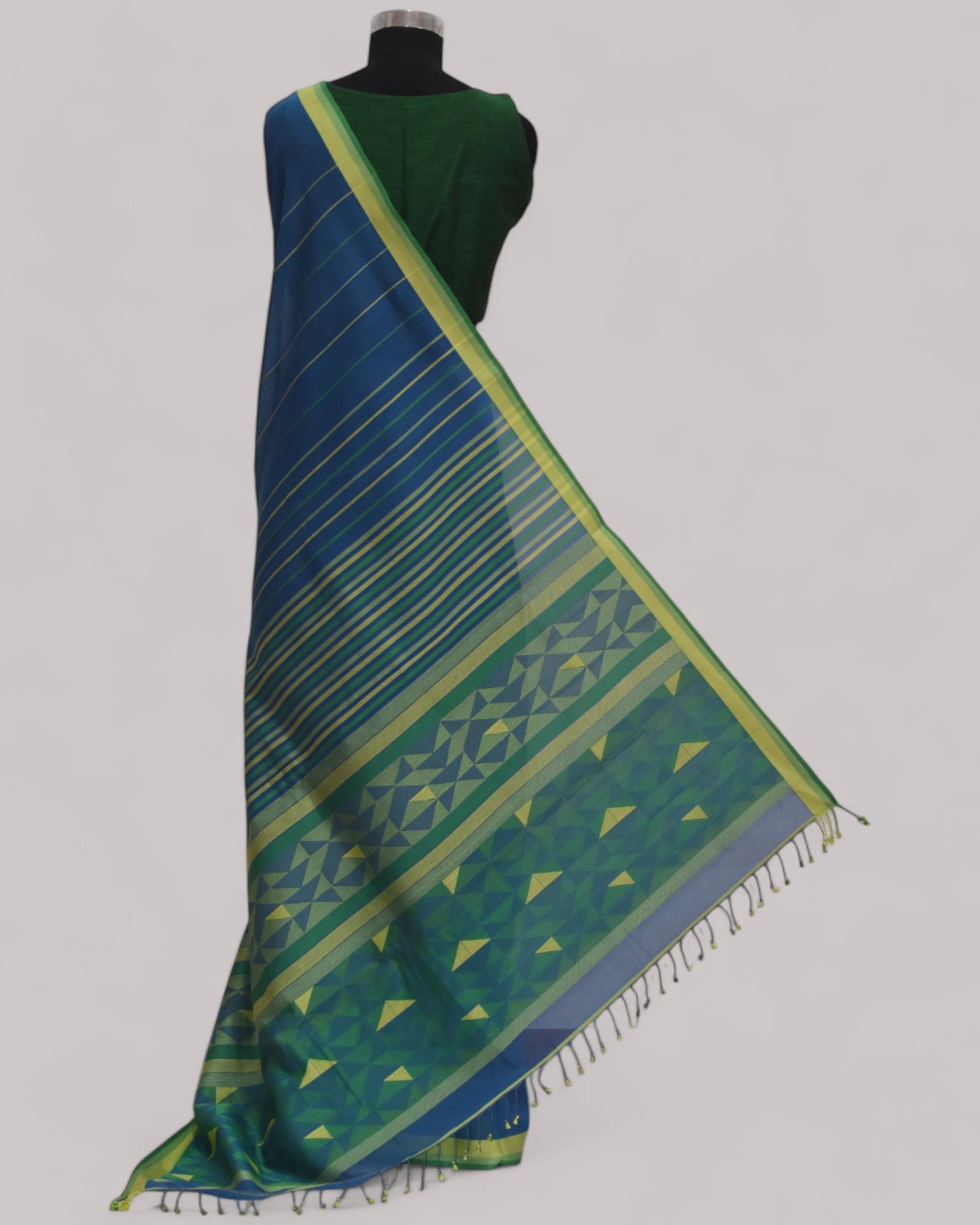 Blue - Triangle Motif Organic Cotton Saree