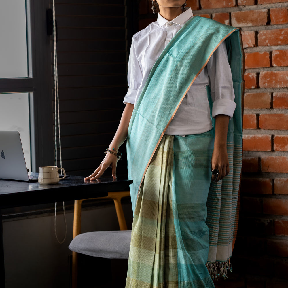 Sea Green - Stitch Texture Organic Cotton Saree