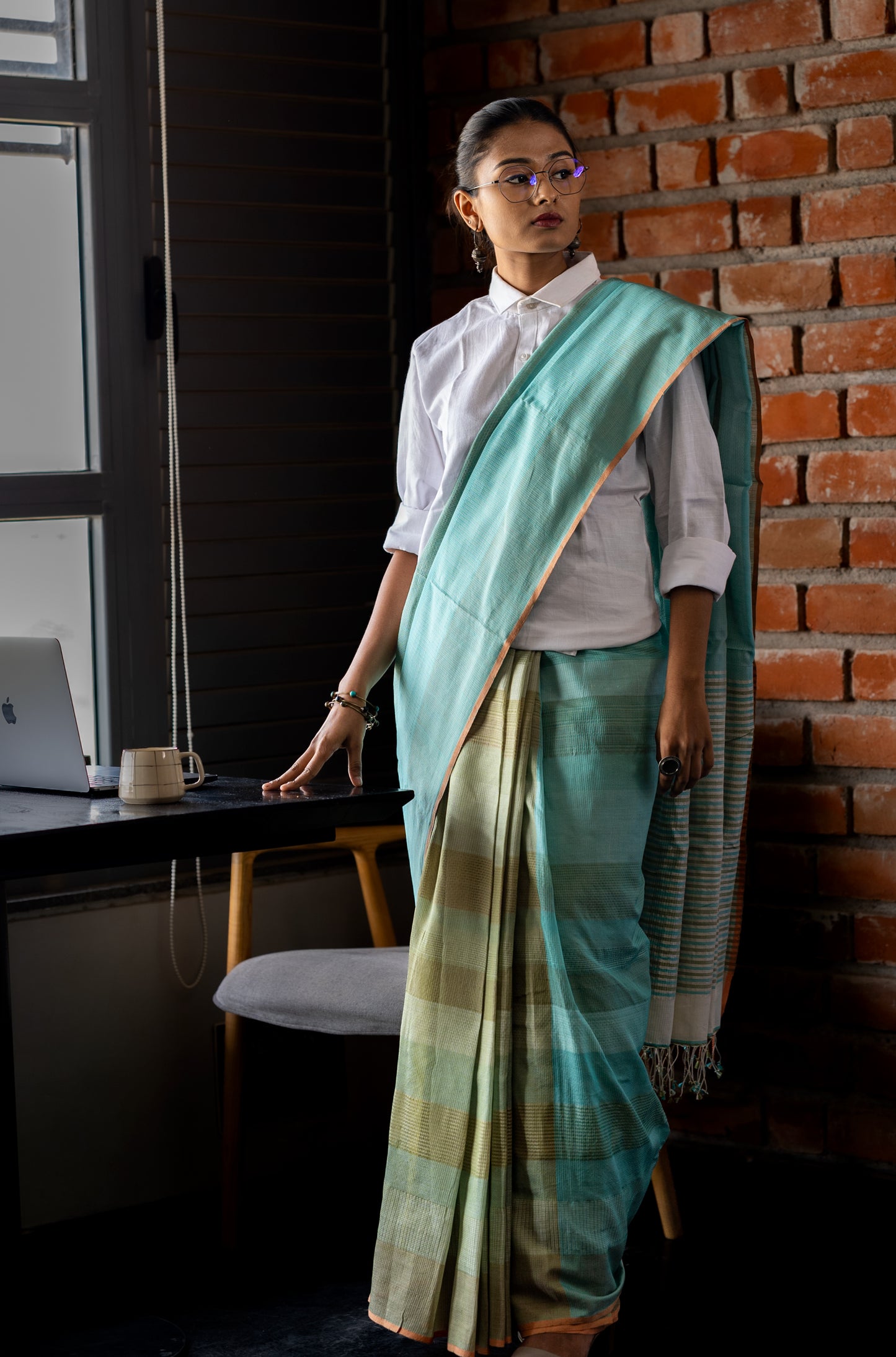 Sea Green - Stitch Texture Organic Cotton Saree