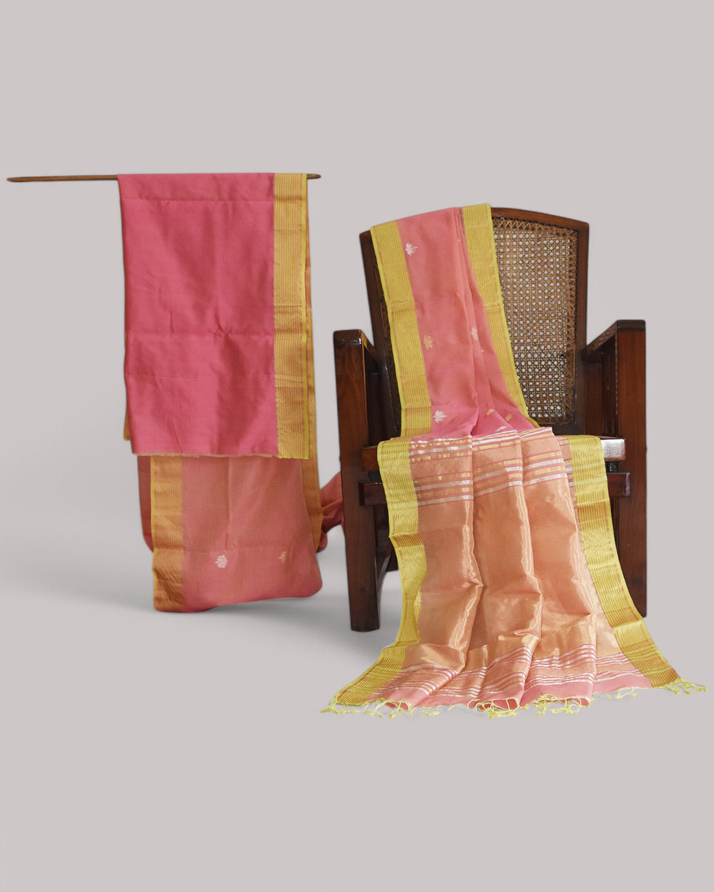 Pink - Lotus butta Organic Cotton Saree