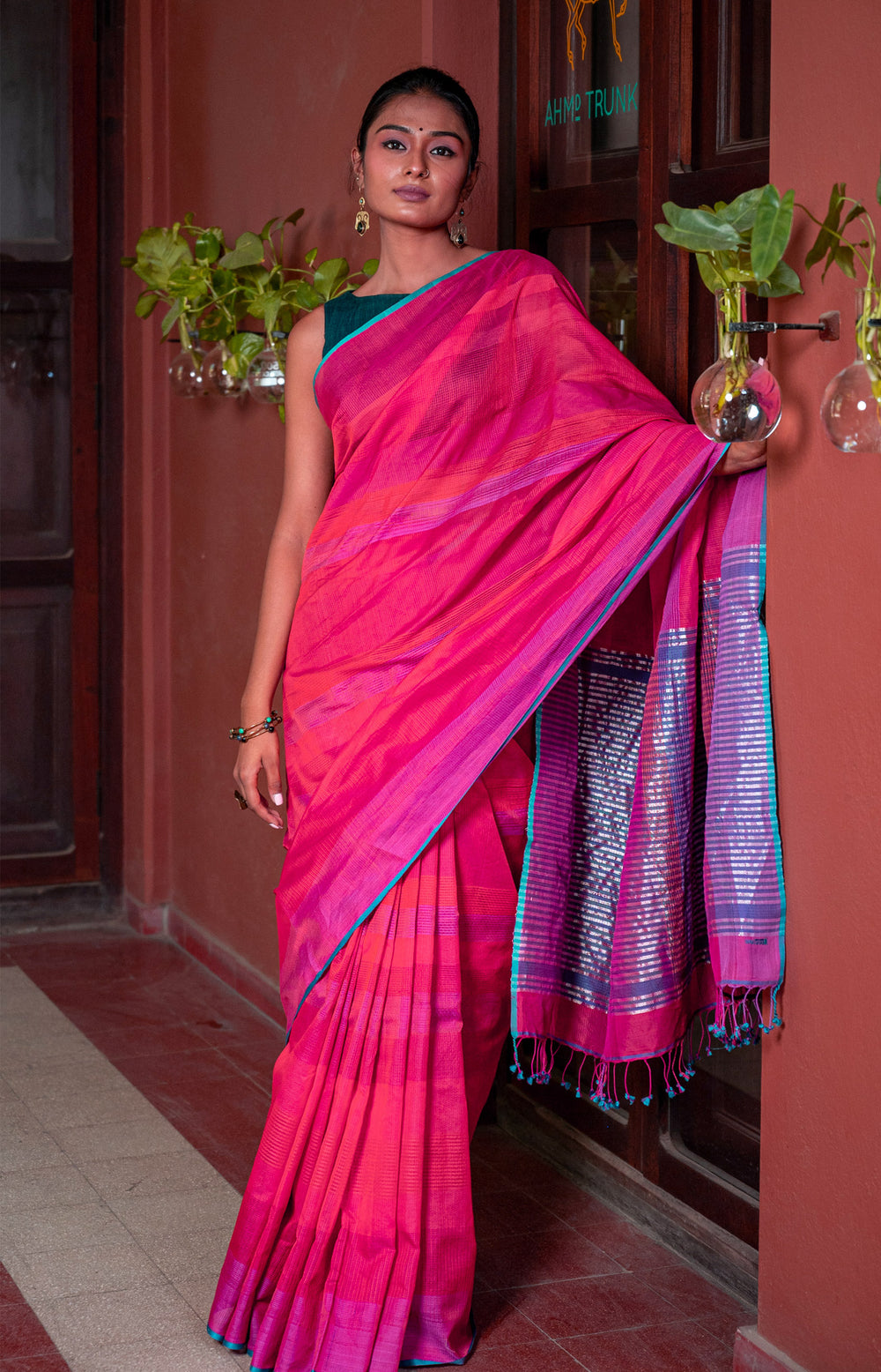 Pink- Stitch Texture Organic Cotton Saree