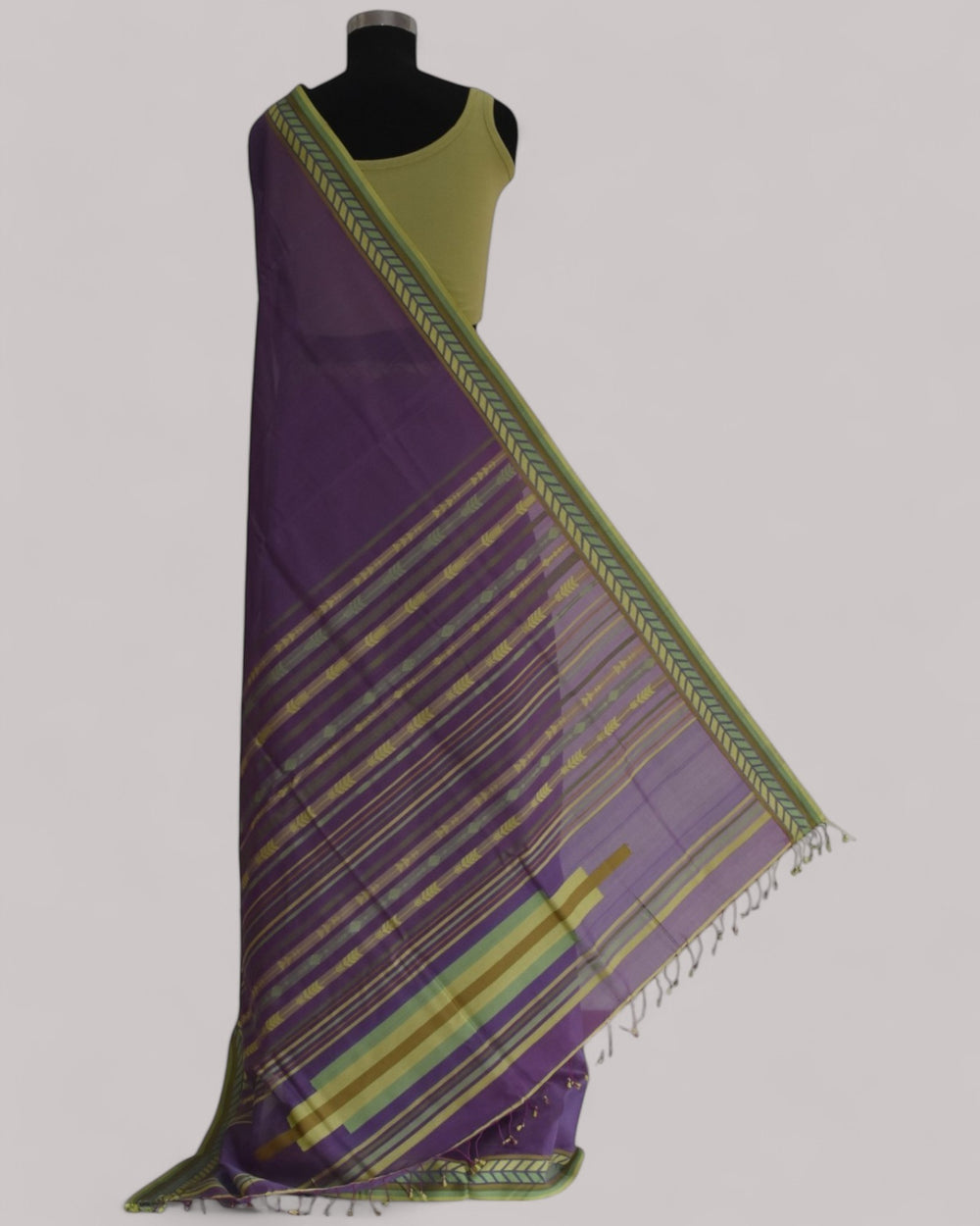 Purple - Arrowed Opulence Organic Cotton Saree