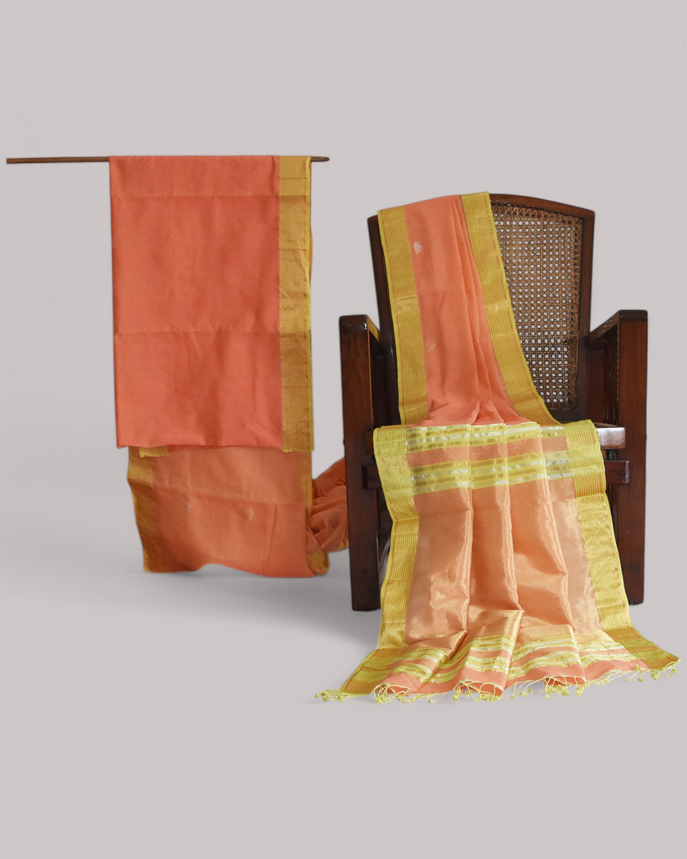 Orange - Lotus butta Organic Cotton Saree