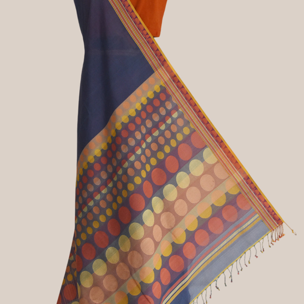 Bluish Purple - Circle  Motif Organic Cotton Saree