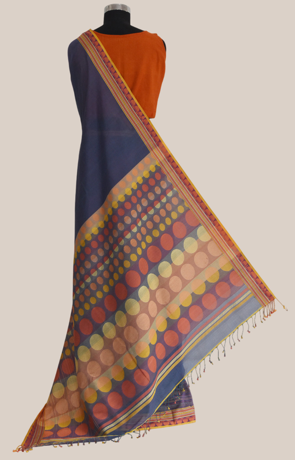 Bluish Purple - Circle  Motif Organic Cotton Saree