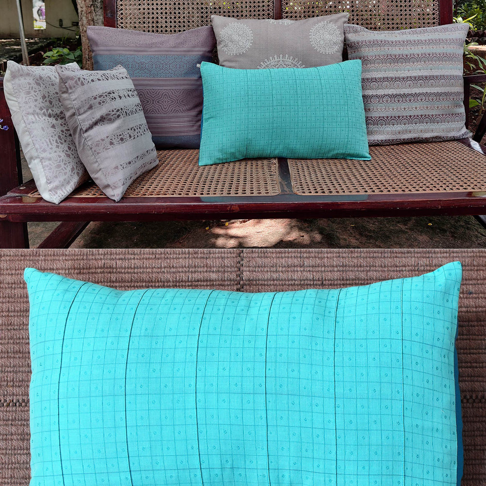 Blue - Checks with Pintucks Organic Cotton Cushion Cover 14