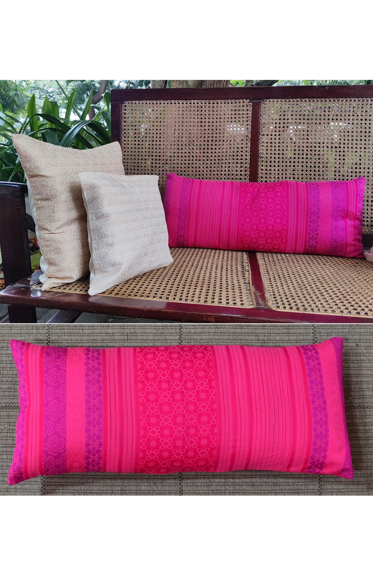 Pink - Pintucks Organic Cotton Cushion Cover 15