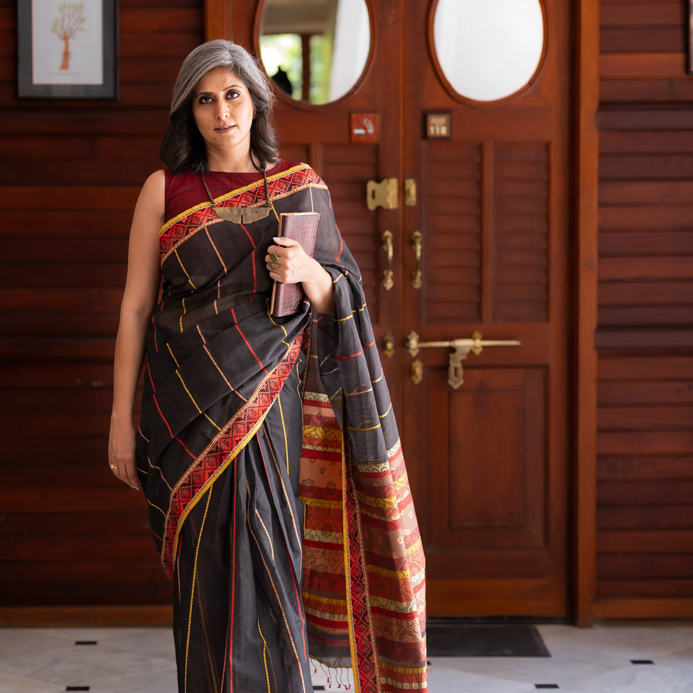 Black - Jaipur Quilt Organic Cotton Saree