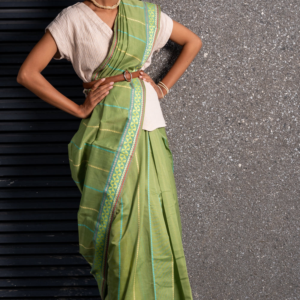 Light Green - Siddhiralli Quilt Organic Cotton Saree