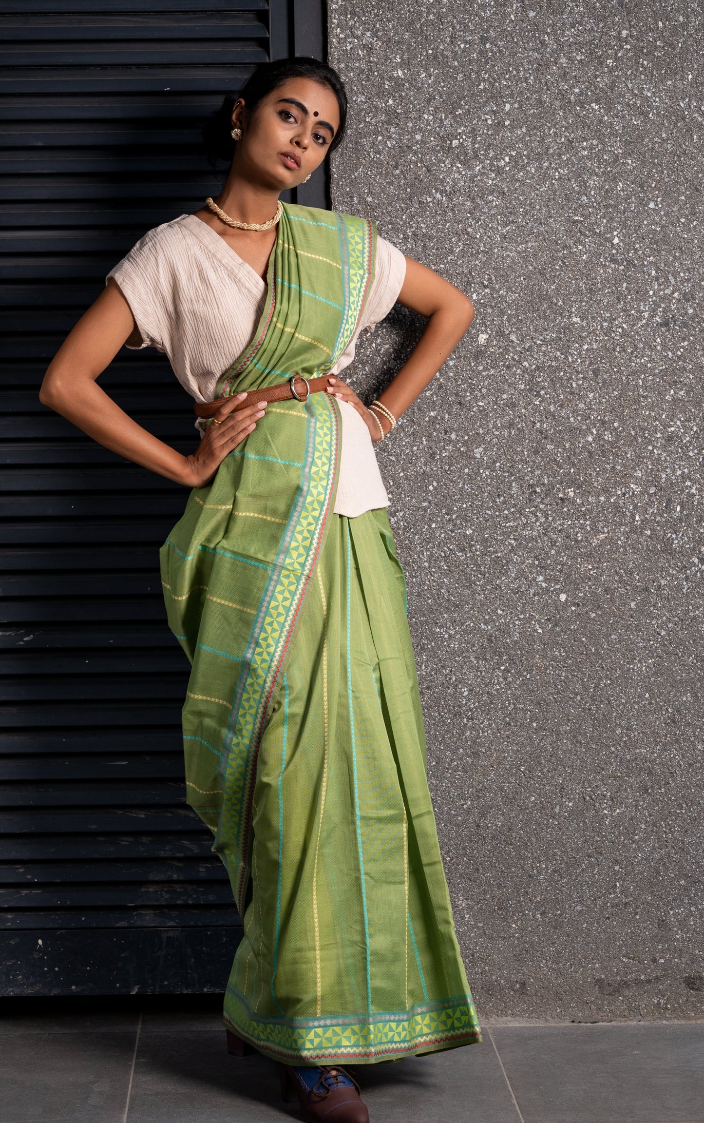 Light Green - Siddhiralli Quilt Organic Cotton Saree