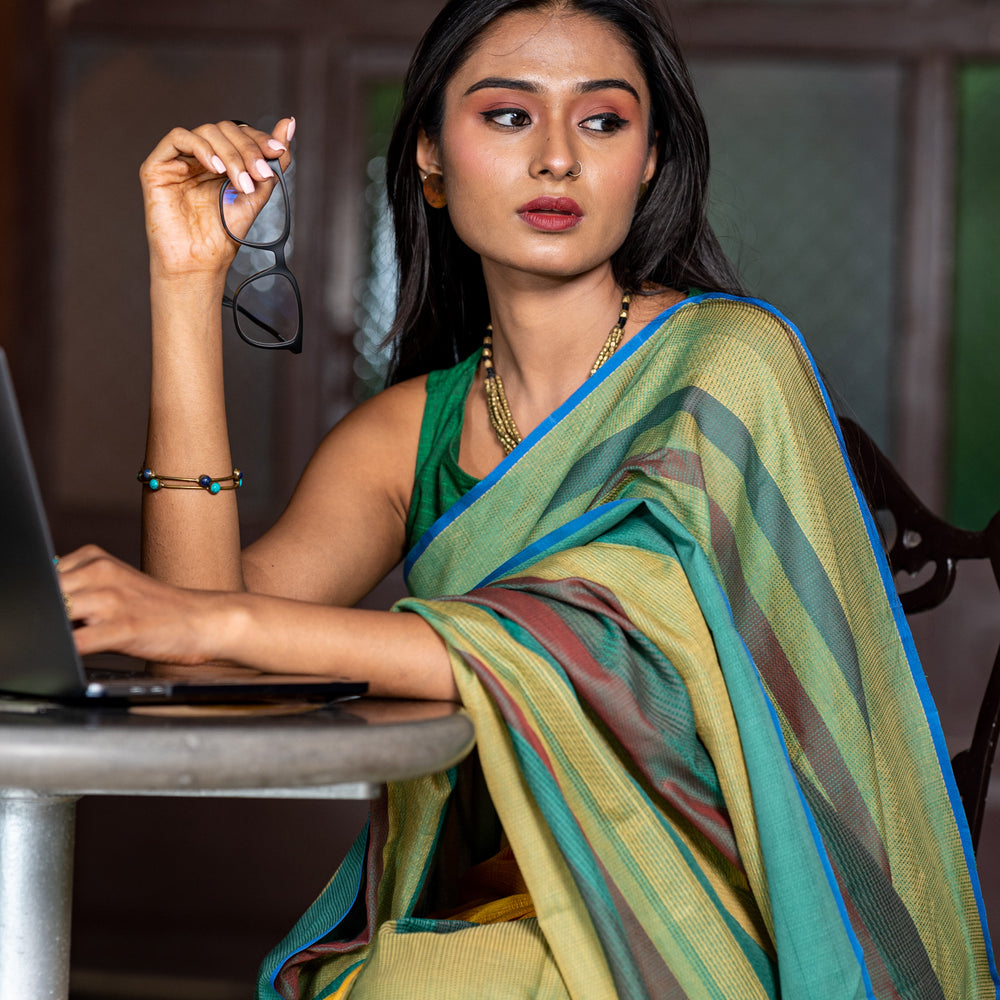 Green - Stitch Texture Organic Cotton Saree