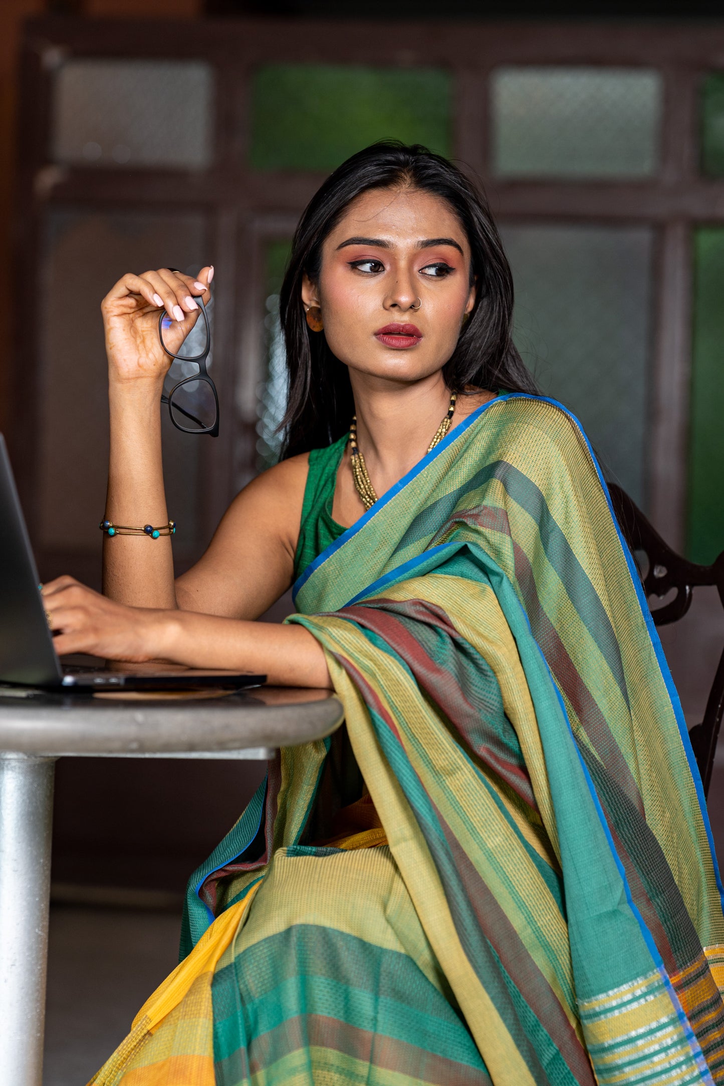 Green - Stitch Texture Organic Cotton Saree