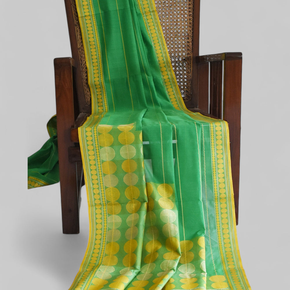 Forest Green - Stacked Spheres Organic Cotton Saree