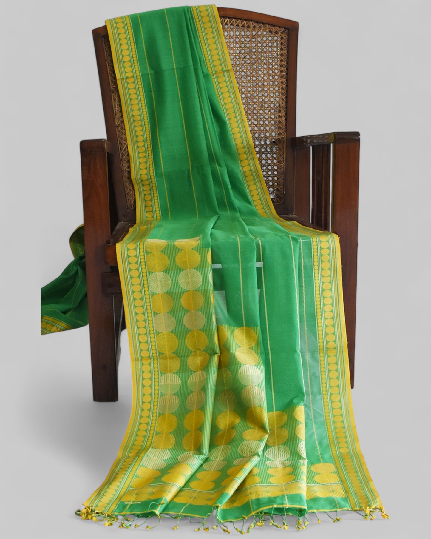 Forest Green - Stacked Spheres Organic Cotton Saree