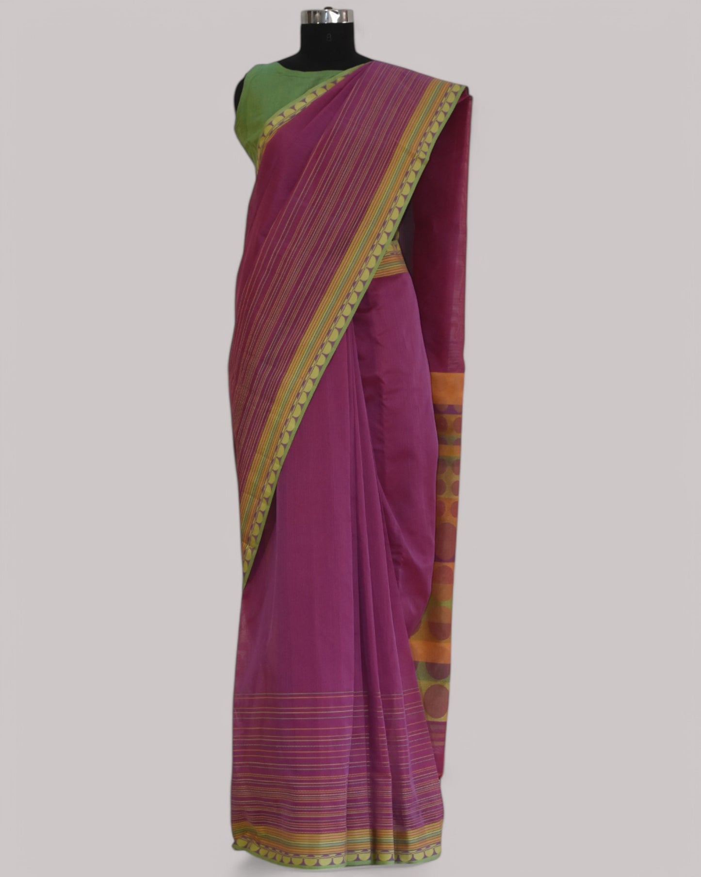 Pink- Circle  Motif Organic Cotton Saree