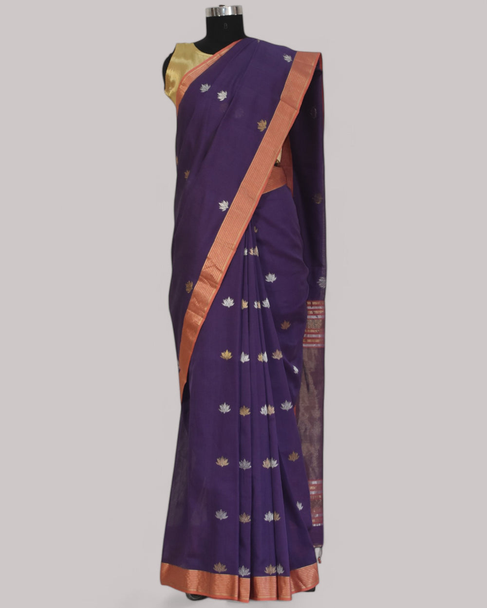 Dark Purple - Lotus butta Organic Cotton Saree