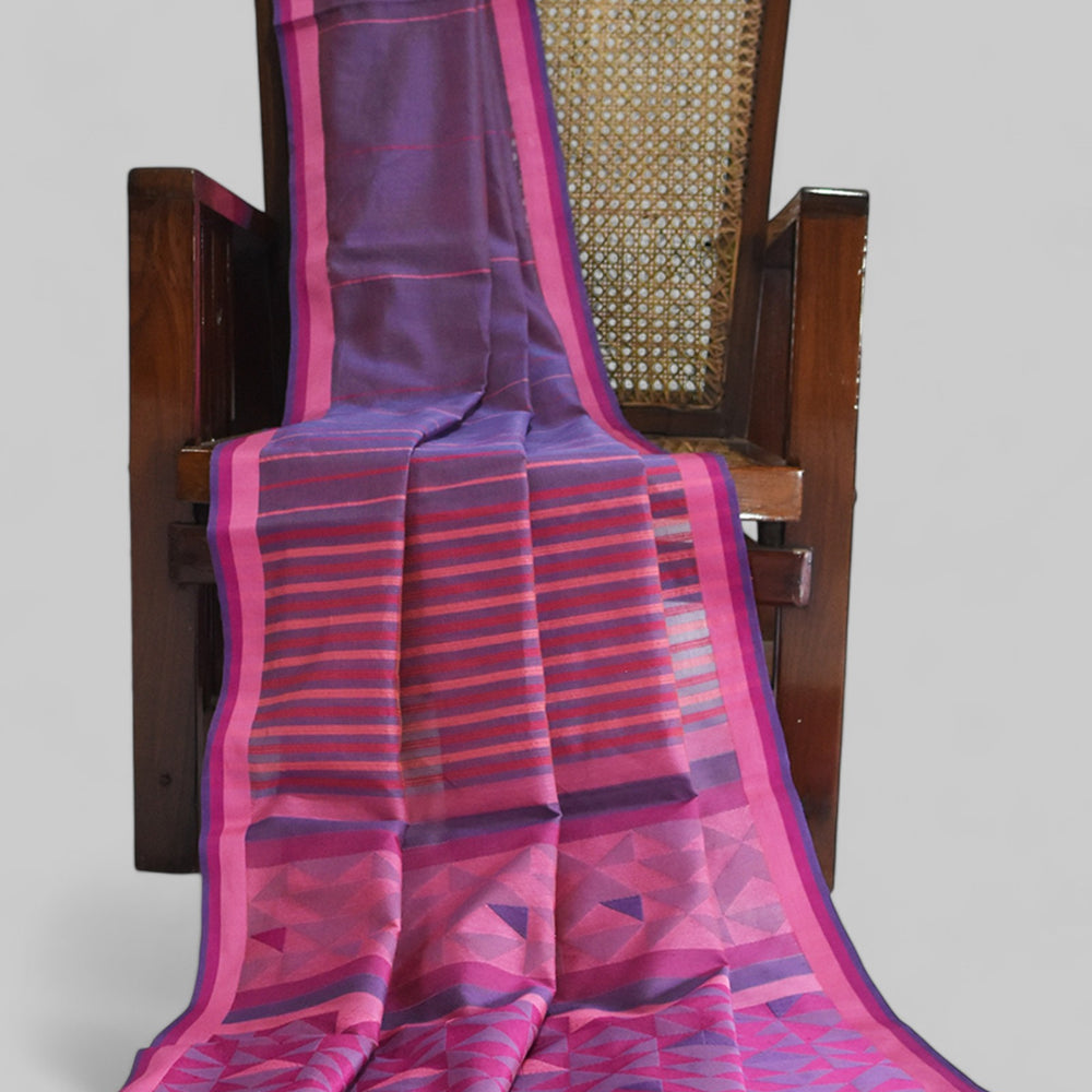 Purple - Triangle Motif Organic Cotton Saree