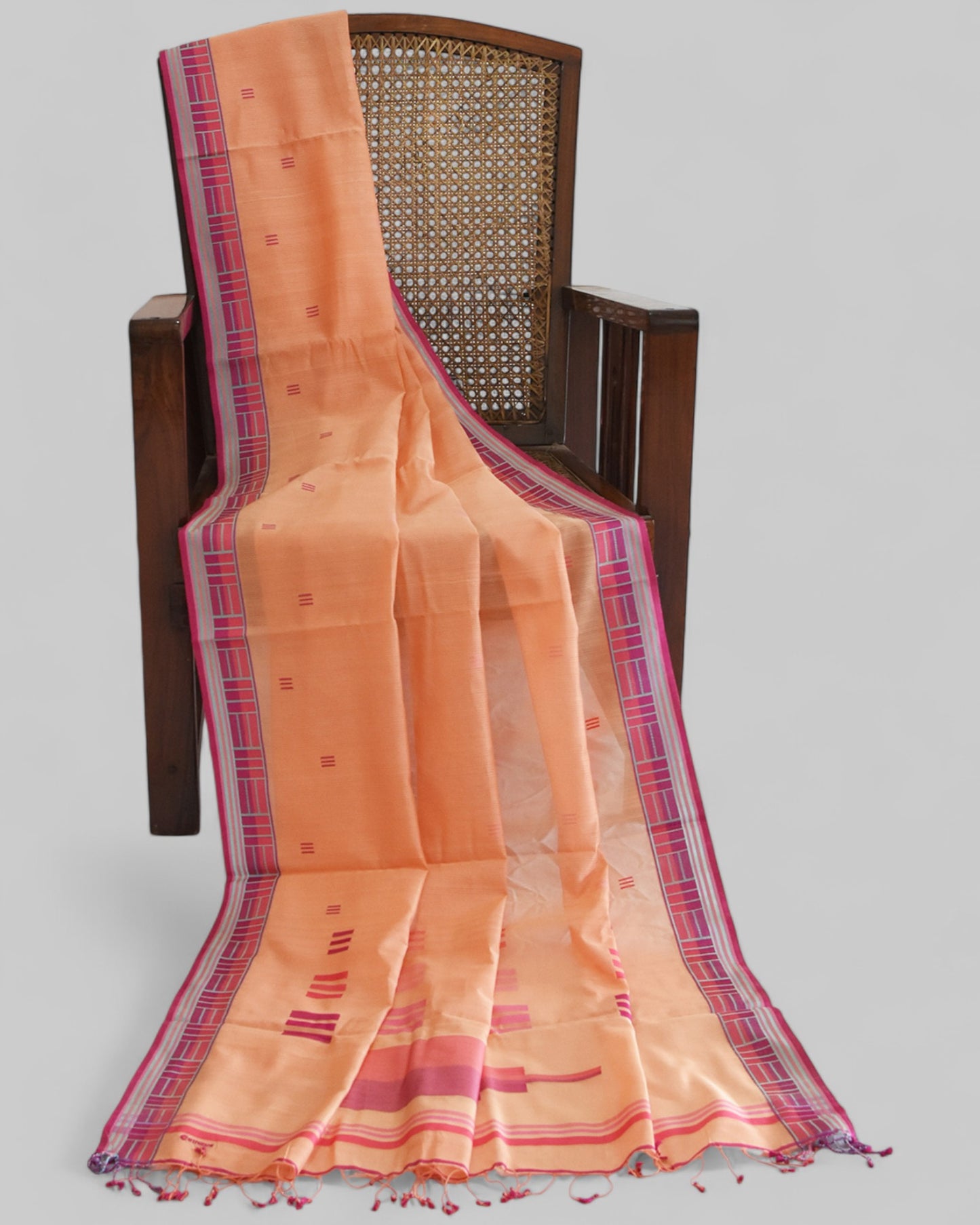 Peach - Regal Rectangle Motif Organic Saree