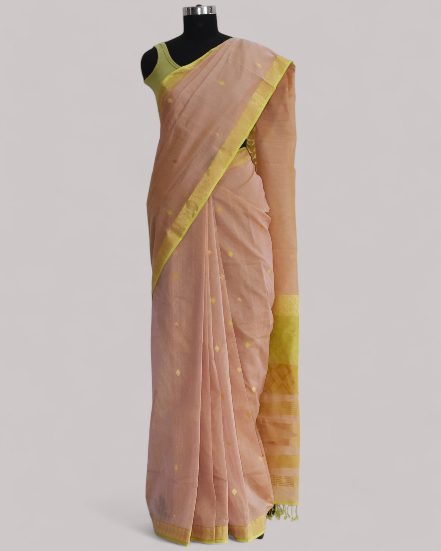 Beige - Kites Motif Organic Cotton Saree