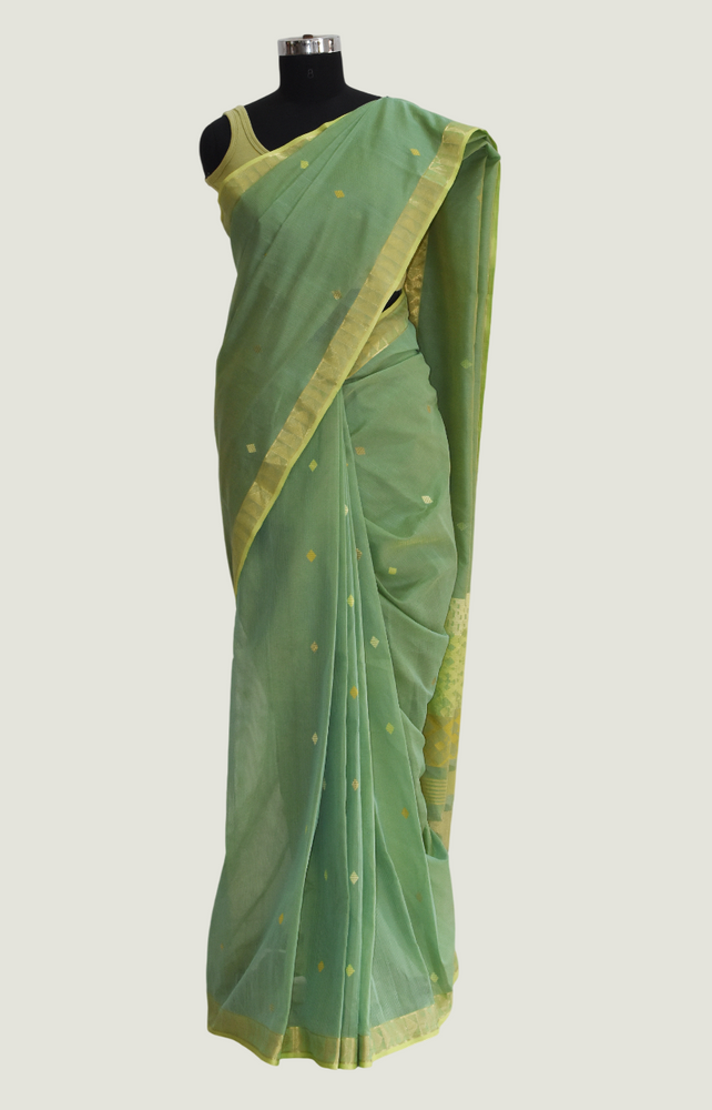 Seagreen - Kites Motif Organic Cotton Saree