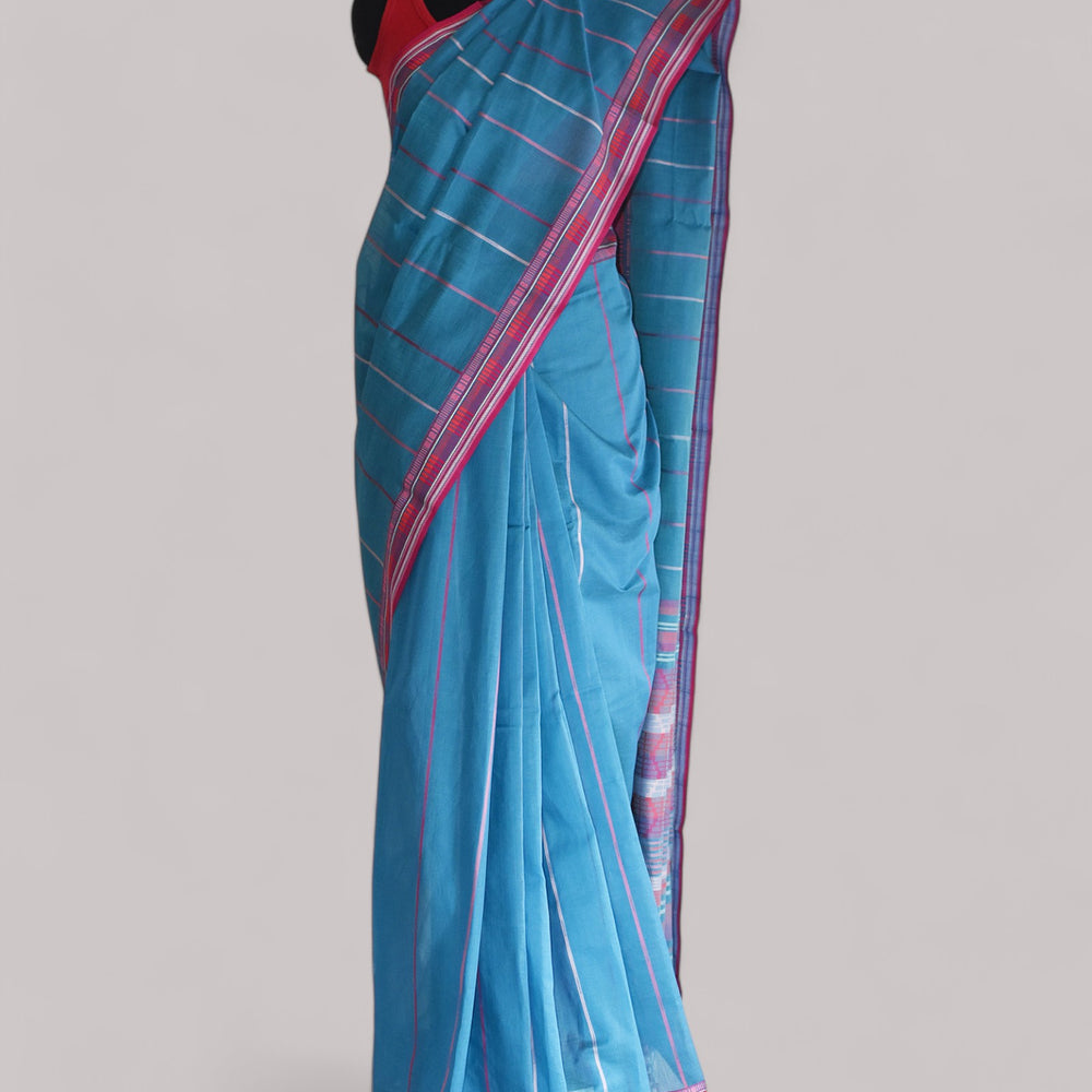 
                      
                        Cyan Blue - Zig Zag Motif Organic Cotton Saree
                      
                    