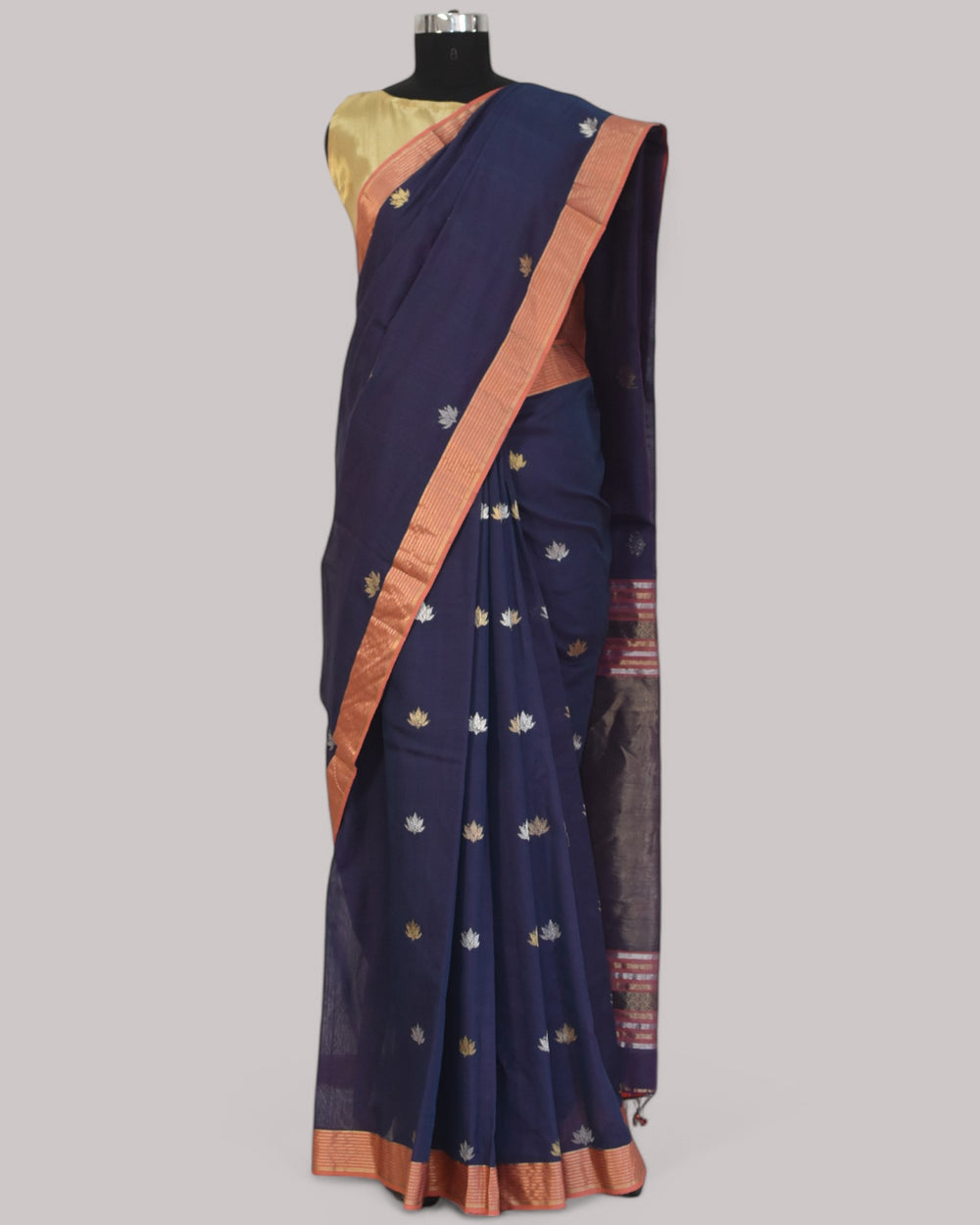 Indigo Blue - Lotus butta Organic Cotton Saree