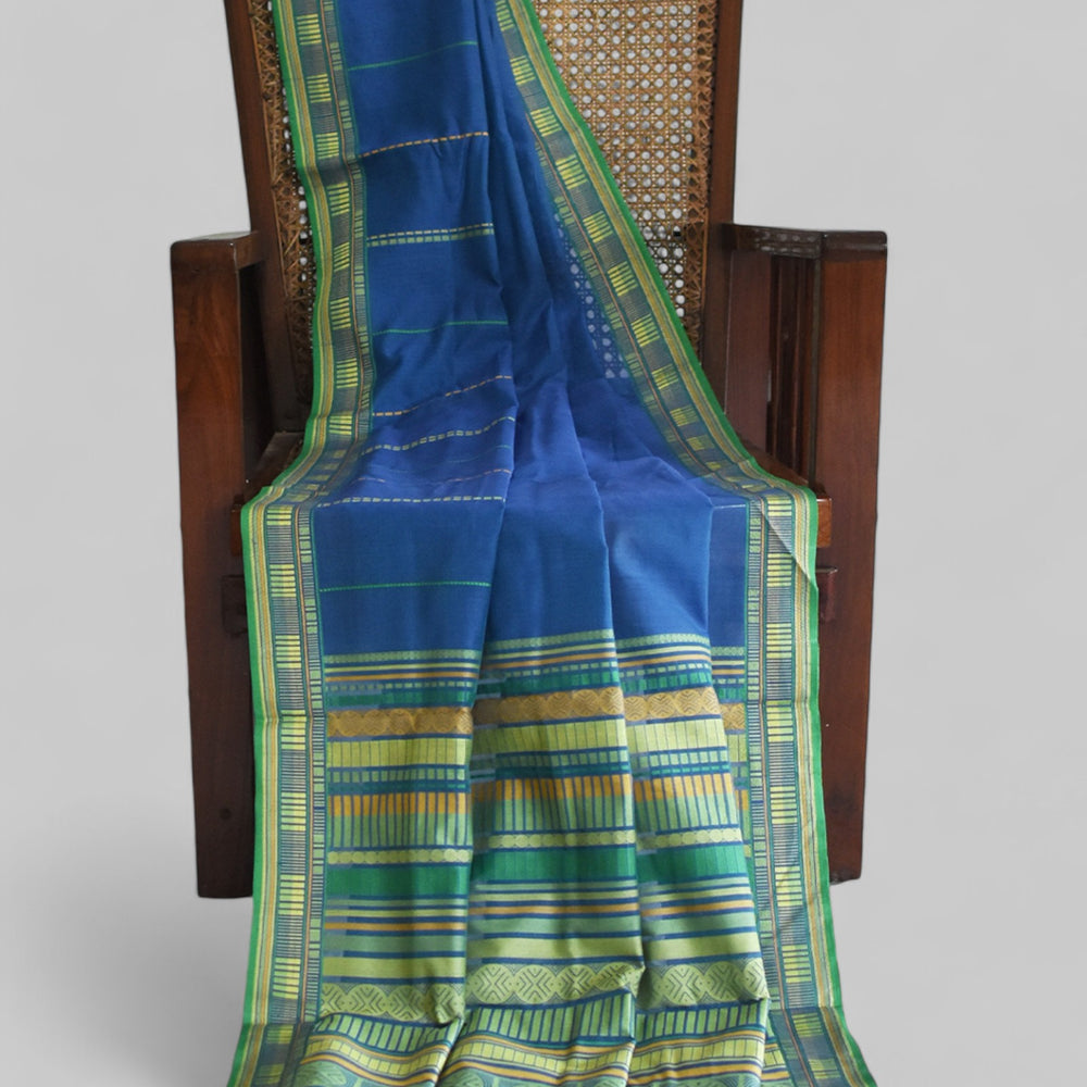 Blue - Sticks and Swirls Organic Cotton Saree