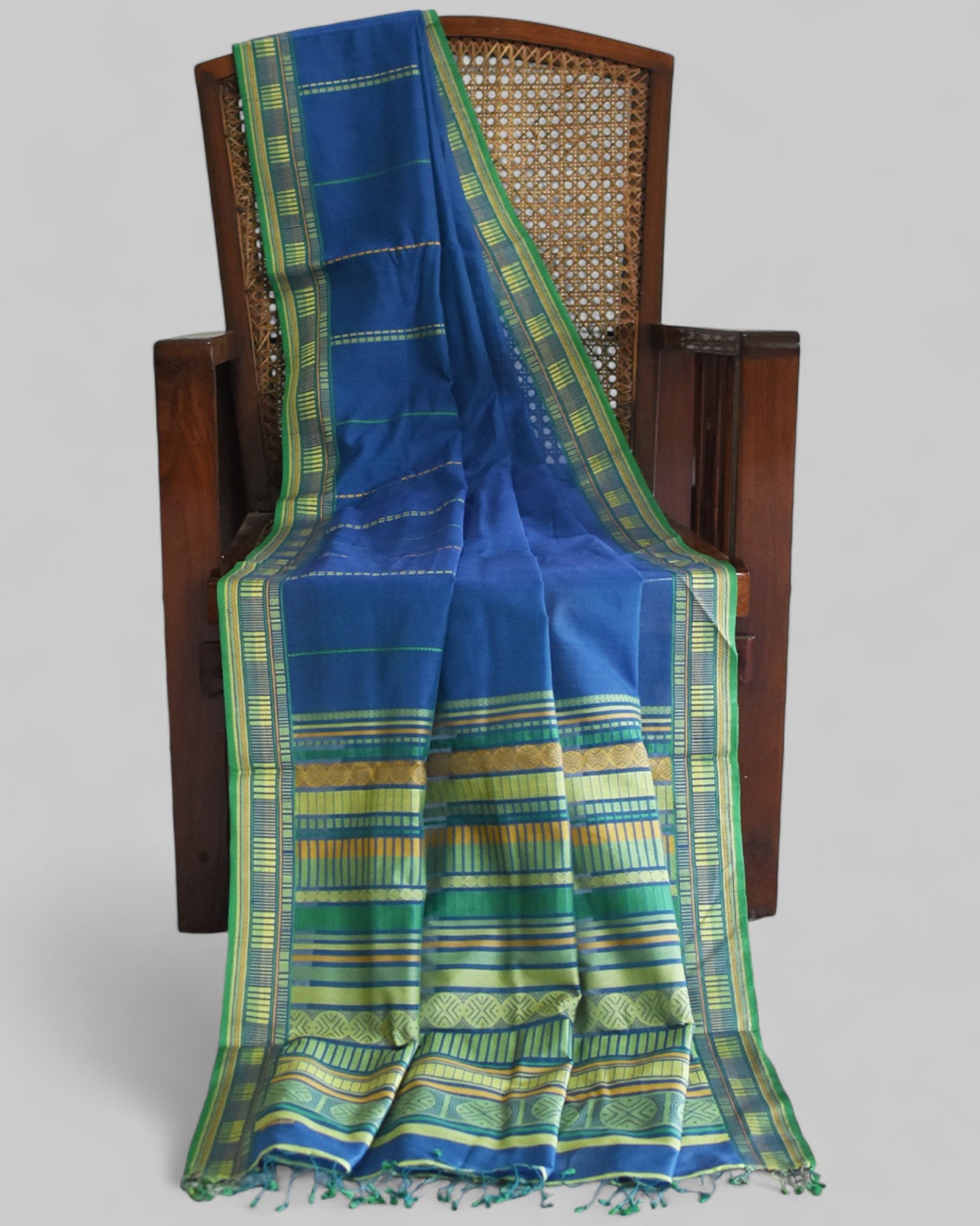 Blue - Sticks and Swirls Organic Cotton Saree