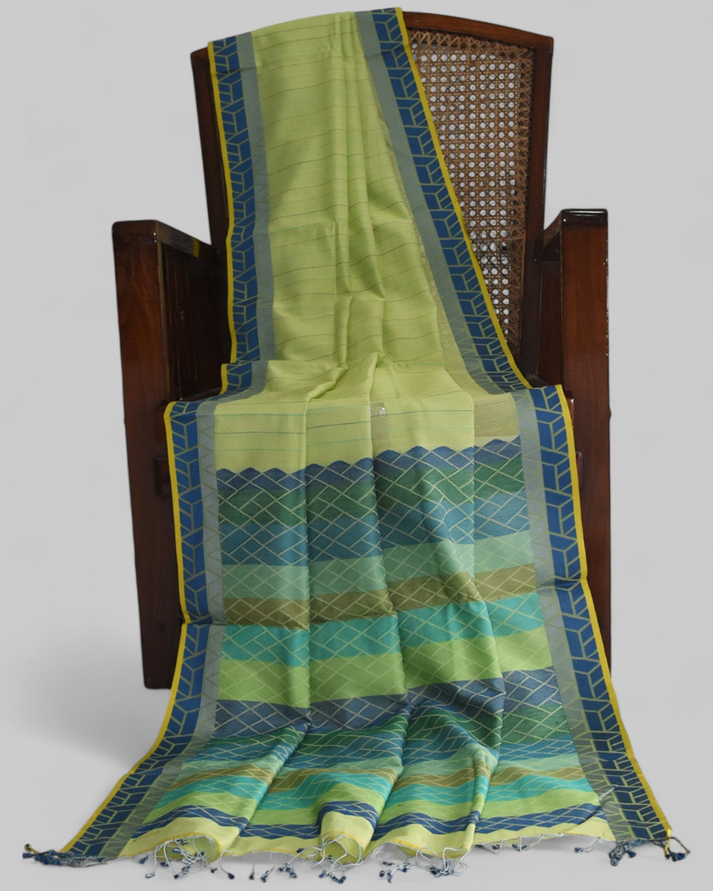 Light Green - Rectangle Motif  Organic Cotton Saree