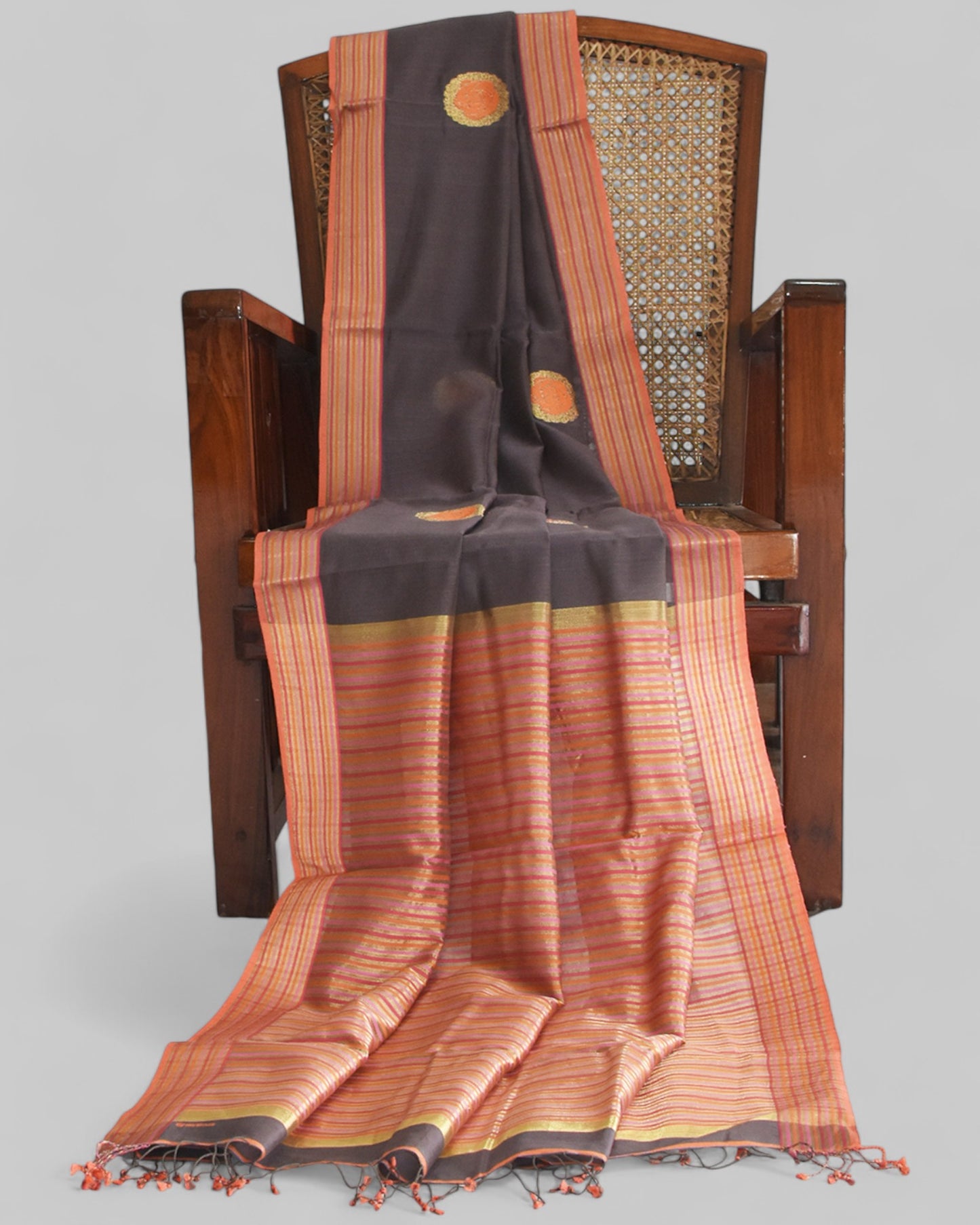 Brown-  Rose Butta Organic Cotton Saree