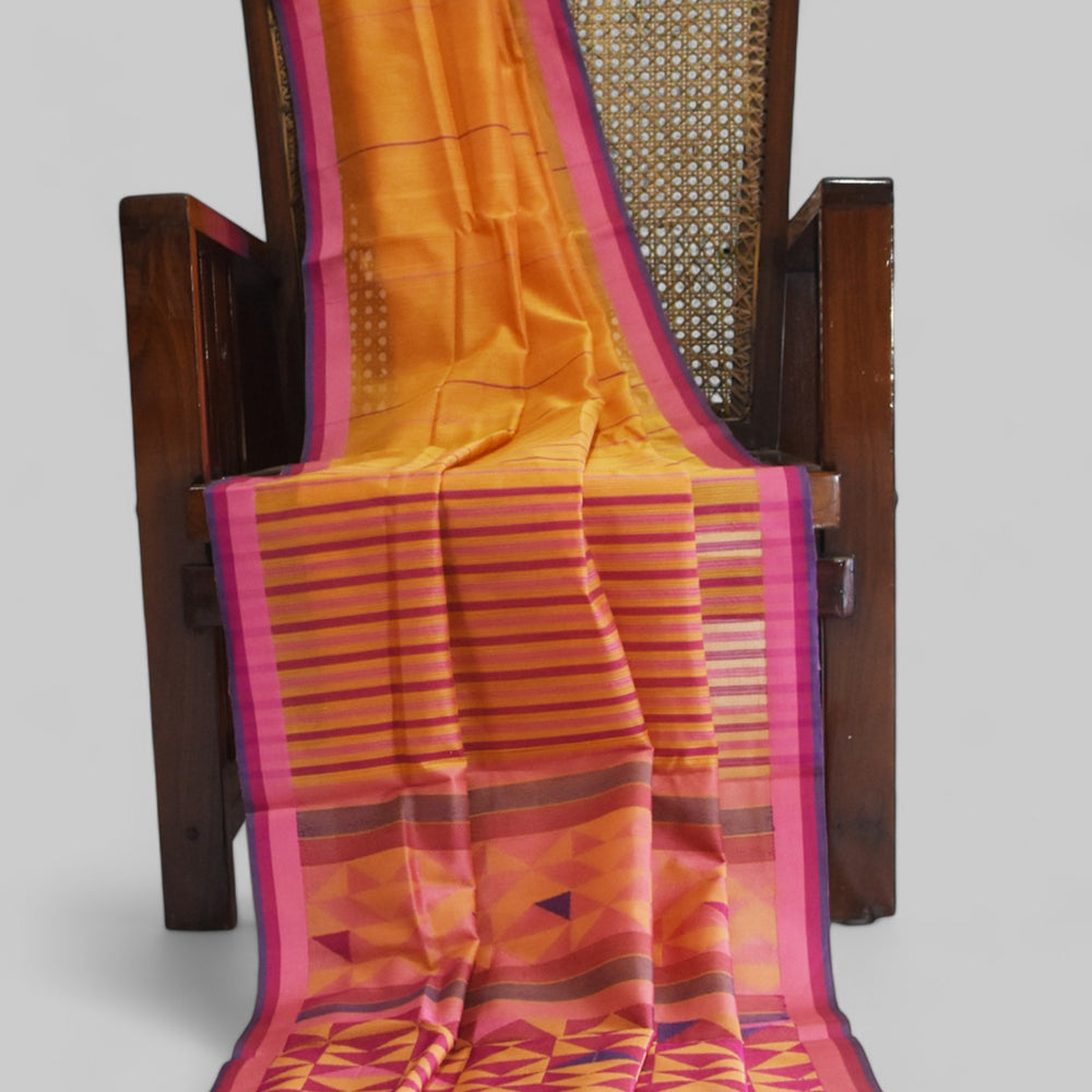 Orange - Triangle Motif Organic Cotton Saree