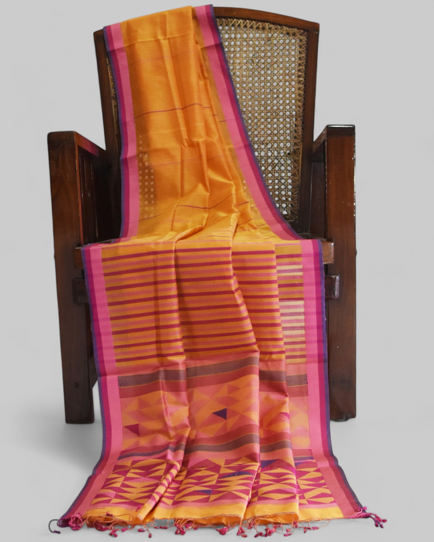 Orange - Triangle Motif Organic Cotton Saree